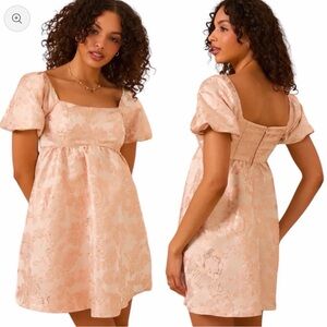 Altar'd State Fiona Jacquard Mini Dress babydoll with short puff sleeves w/tags